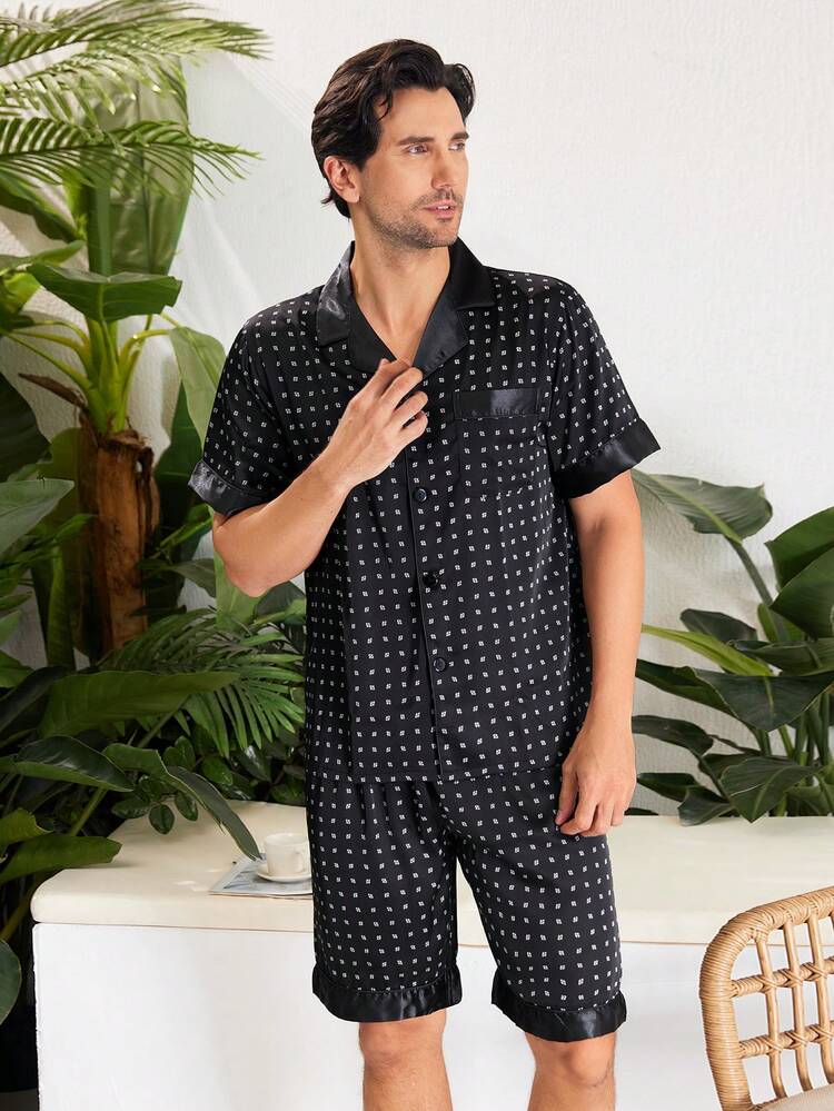 Men's Printed Short Sleeve Shirt And Shorts Pajama Set