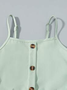 青少女單排釦休閒夏季吊帶裙 - 綠色 - 查看 6