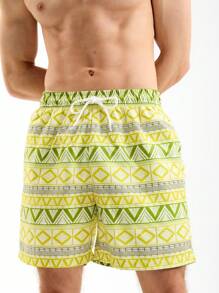 Surfspeed Men's Loose Fit Drawstring Beach Shorts, Holiday Style - Yellow - View 3