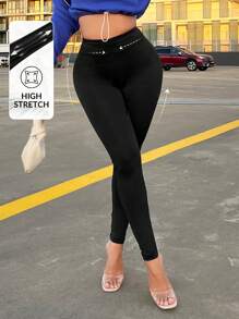SHEIN SXY Quần legging lưng cao rắn chắc - màu đen - Xem 6