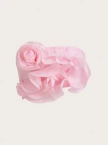 SHEIN ICON Áo quây không tay màu trơn có hoa 3D - Hồng - Xem 1