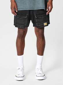 SUMWON Denim Shorts Cargo Pockets Jorts - Black - View 1