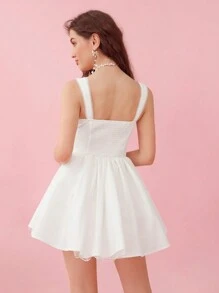 Enchnt Robe d'été à encolure carrée romantique et sexy en dentelle blanche, pour la remise des diplômes