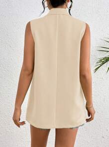 SHEIN Privé Chaleco de manga corta simple y diario para mujer de unicolor - Albaricoque - Ver 2