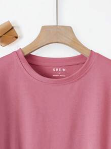 INAWLY Kaos Ukuran Plus Plain Casual - Berwarna merah muda - View 3