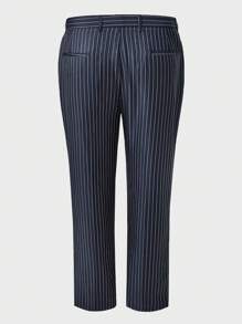 Calvornis Plus Size Men's Stripe Suit Jacket With Notched Lapel And Suit Pants, Business Trip Suit - Blue - View 5