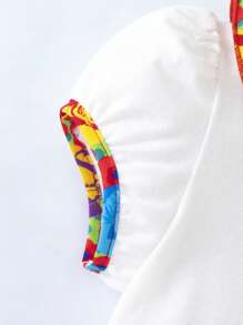 The Wizard of Oz X SHEIN Young Girl Floral And Figure Graphic Colorblock Ruffle Trim Puff Sleeve Tee - White - View 3