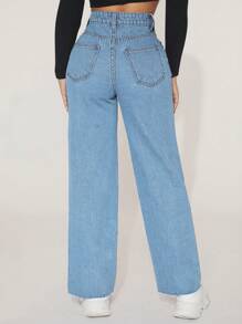 SHEIN PETITE 女士簡約日常直筒牛仔褲 - 淺色水洗藍 - 查看 2