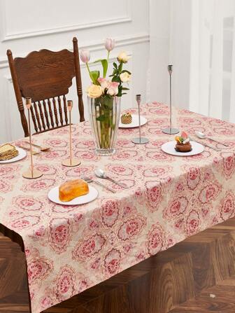 LongNap™ 1 pieza Mantel rectangular grueso de 170GSM con textura de lino y estampado floral, resistente a las manchas y sin arrugas, cubierta elegante decorativa sin arrugas para mesa de comedor/fiesta/buffet/boda