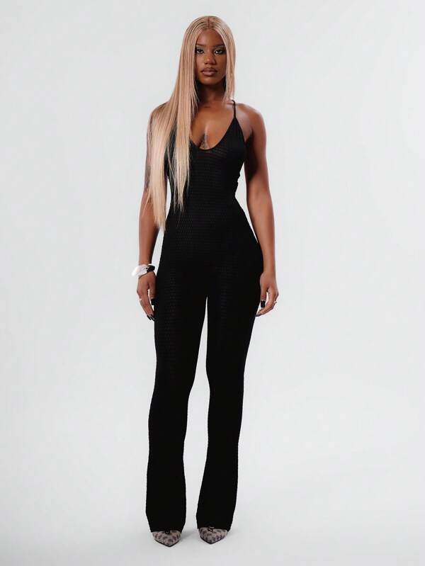 MUSERA Black Halterneck Flare Leg Jumpsuit Casual Spring Summer Vacation