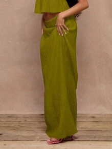 MUSERA Textured Cheesecloth Maxi Skirt Elegant, Summer  Party - Green - View 4