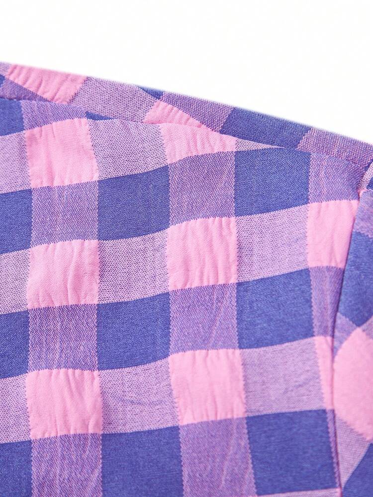 Men's Spring Summer Plaid Turn-Down Collar Long Sleeve Casual Shirt