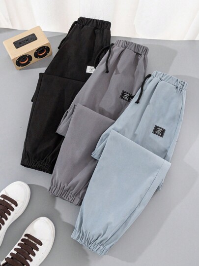 SHEIN 3入組青少年男孩鬆身休閒純色束口運動長褲套裝