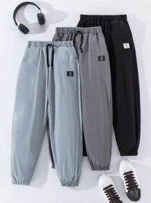 SHEIN 3入組青少年男孩鬆身休閒純色束口運動長褲套裝 - 彩色 - 查看 5
