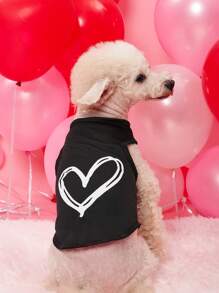 PETSIN 1pc Black Minimalist Heart Printed Pet Dog/Cat Summer Breathable Vest