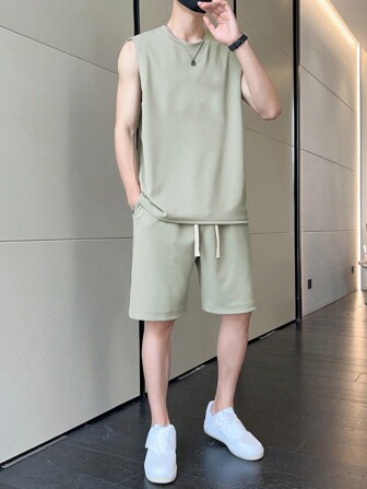 男款簡約日常背心和短褲套裝