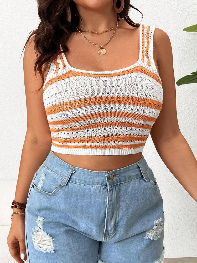 Plus Size Women's Fashionable Slim Fit Crop Knitted Top