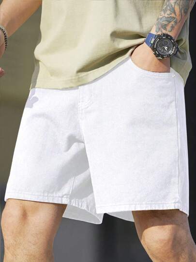 Manfinity Homme Pantalones cortos vaqueros sueltos y simples de unicolor para hombre