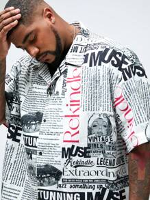 Manfinity VCAY Men's Plus Size Woven Printed Casual Loose Short Sleeve Shirt