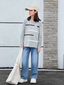 SHEIN Tween Boy Striped Print Tee - Grey - View 3