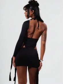 MUSERA Black One Shoulder Cut Out Bodycon Dress Sexy Club Spring Summer Vacation Elegant - Black - View 2