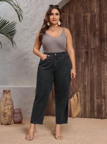EMERY ROSE Plus Size Casual Black Straight Leg Jeans