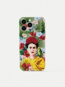 Frida Kahlo X SHEIN Character And Tropical Floral Print Phone Case,Compatible With IPhone - Clear - View 4