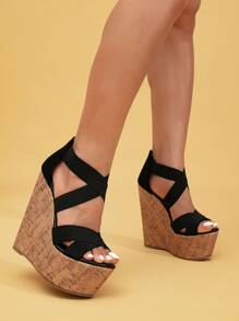 Giày sandal đế xuồng dệt kiểu retro với đế dày và thiết kế khóa cài, trang phục nghỉ xuân, giày cao gót phong cách Bohemian gợi cảm cho hộp đêm, trang phục mùa hè, phụ kiện du lịch thiết yếu. - màu đen - Xem 5