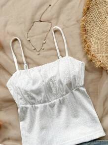 Soleia Họa tiết thêu lỗ trắng dệt kim mỏng Lãng mạn giản dị ngày lễ Áo ba lỗ cho nữ - trắng - Xem 5