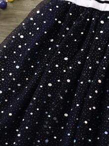 SHEIN Young Girl Cute Round Neck Flutter Sleeve American Flag & Star Pattern Midi Dress - Multicolor - View 4