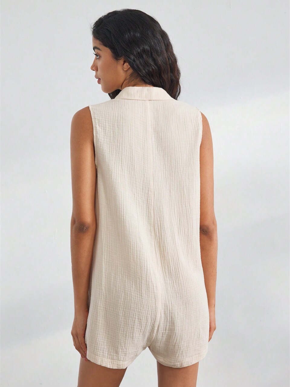 Leisure Women's Simple Solid Color Sleeveless Romper For Home Wear