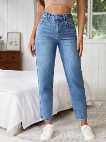 EMERY ROSE High Waist Cat Scratch Mom Fit Jeans - Light Wash - View 1