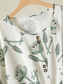 Lacomfia Plus Size Vacation Casual Floral Print Short Sleeve Shirt And Solid Color Wide Leg Pants Set 2 Pieces Set, For Summer