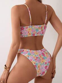 SHEIN Swim Women's Ditsy Floral Frill Trim Sexy Bikini Set For Vacation, Random Print,Summer Beach - Multicolor - View 2