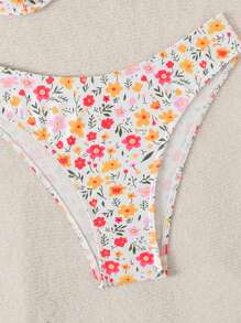 SHEIN Swim 女士小花圖案性感比基尼套裝，適用於度假 - 彩色 - 查看 5