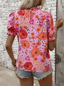 EMERY ROSE Floral Print Puff Sleeve Shirt With Frill Collar - Multicolor - View 2