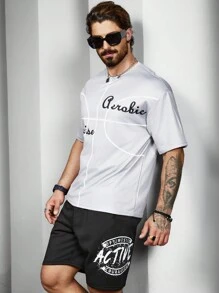 Manfinity Sport Corelite Boyfriend Style Men's Summer Casual Letter Printed Short Sleeve Sports T-Shirt