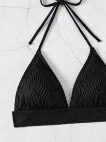 SHEIN Swim Women's Vacation Solid Color Halter Neck Tie Sexy Bikini Set, Two Pieces,Summer Beach - Black - View 5