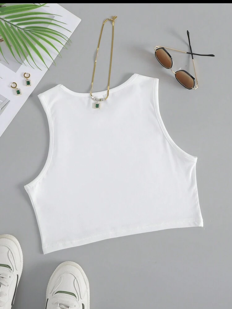 Women's Summer Printed Round Neck Casual Tank Top With Braided Strap Detail