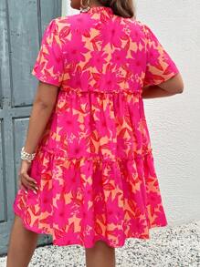 SHEIN VCAY Plus Size Vacation Short Sleeve Mushroon Hem Patchwork Dress