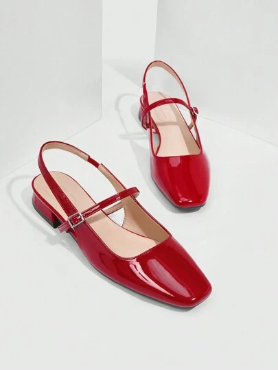 CUCCOO BIZCHIC 女士时尚红色玛丽珍后带低跟鞋舒适方头鞋、毕业舞会高跟鞋、适合夏季圣诞节秋季新年假期