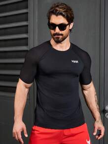 Gym Rark 男友风男士时尚纯色短袖紧身运动 T 恤 - 黑色 - 查看 1