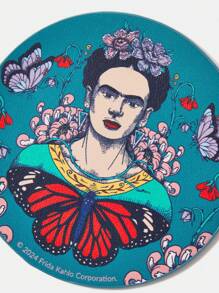 Frida Kahlo X SHEIN 4pcs/Set Portrait And Floral Pattern PU Coaster Gift Set - Multicolor - View 4