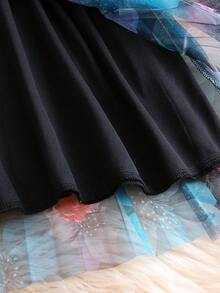 Women Skirts Berlipat Bunga Plants All Over Print Boho - Hitam - View 4