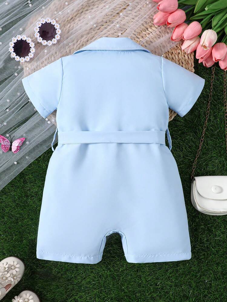 Baby Girl Summer Casual Chic Belted Romper