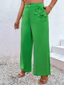 Celure Plus size vakantie vrije tijd bloem patch rechte broek