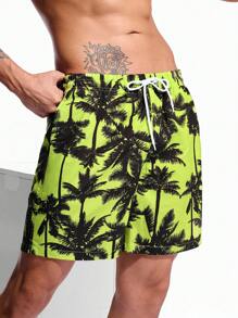 ZELFYO Men's Coconut Tree Printed Drawstring Casual Beach Shorts (Random Cutting Print) For Summer Holiday - Multicolor - View 6