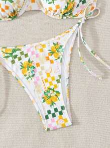 SHEIN Swim Women's Holiday Fruit Printed Bikini Set With Lace-Up Thong And Halter Neck Top,Summer Beach - Multicolor - View 5