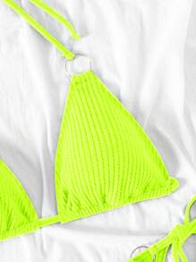 SHEIN Swim Bộ đồ bơi bikini 2 mảnh dây mảnh vải đặc biệt màu vàng huỳnh quang xuân/hè 2026 - Màu xanh chanh - Xem 4