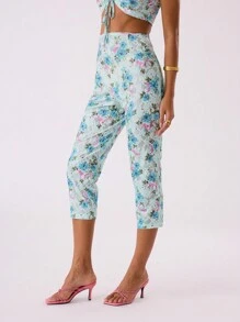 MUSERA 蕾丝七分裤，适合夏季度假，Y2K 90年代风格，伊比沙岛、假日、夜店、节日时尚优雅之选 - 藍色 - 查看 4